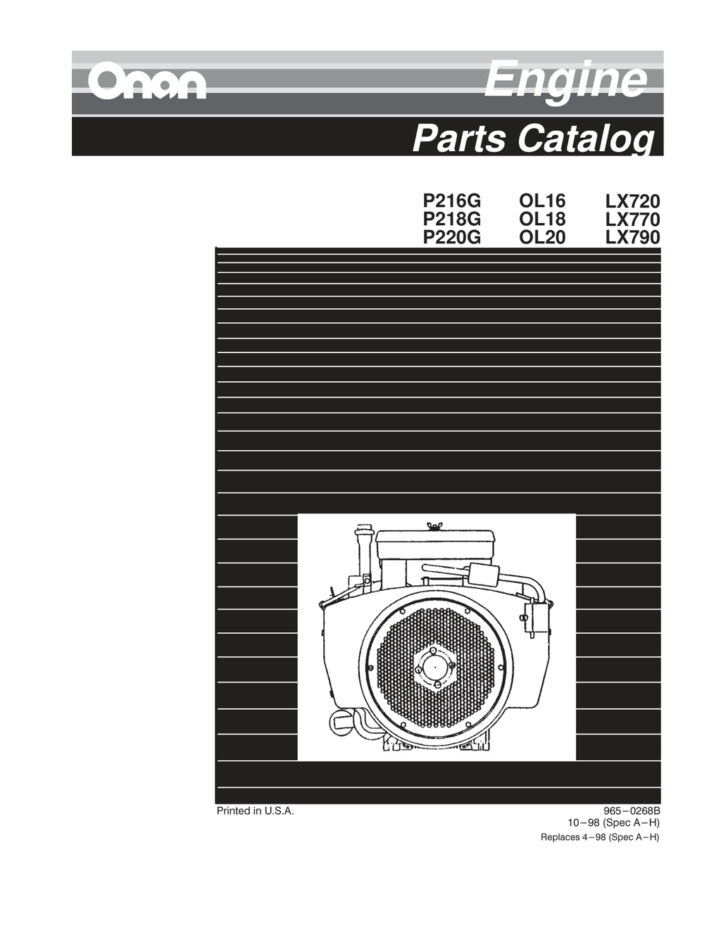 Onan P220G Engine Manual Bundle Operator Owner + Parts + Service PDF Instant Download