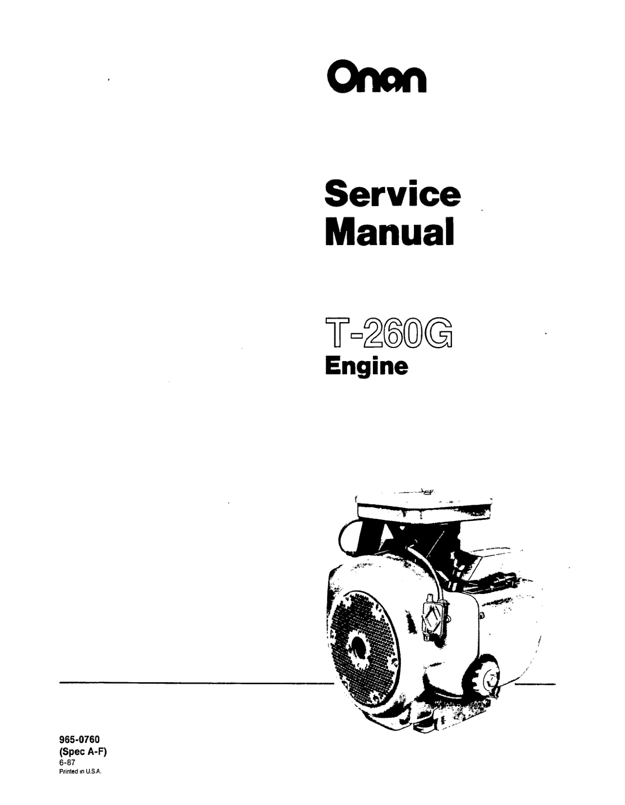 Onan T260G Engine Manual Bundle Operator Owner + Parts + Service PDF Instant Download