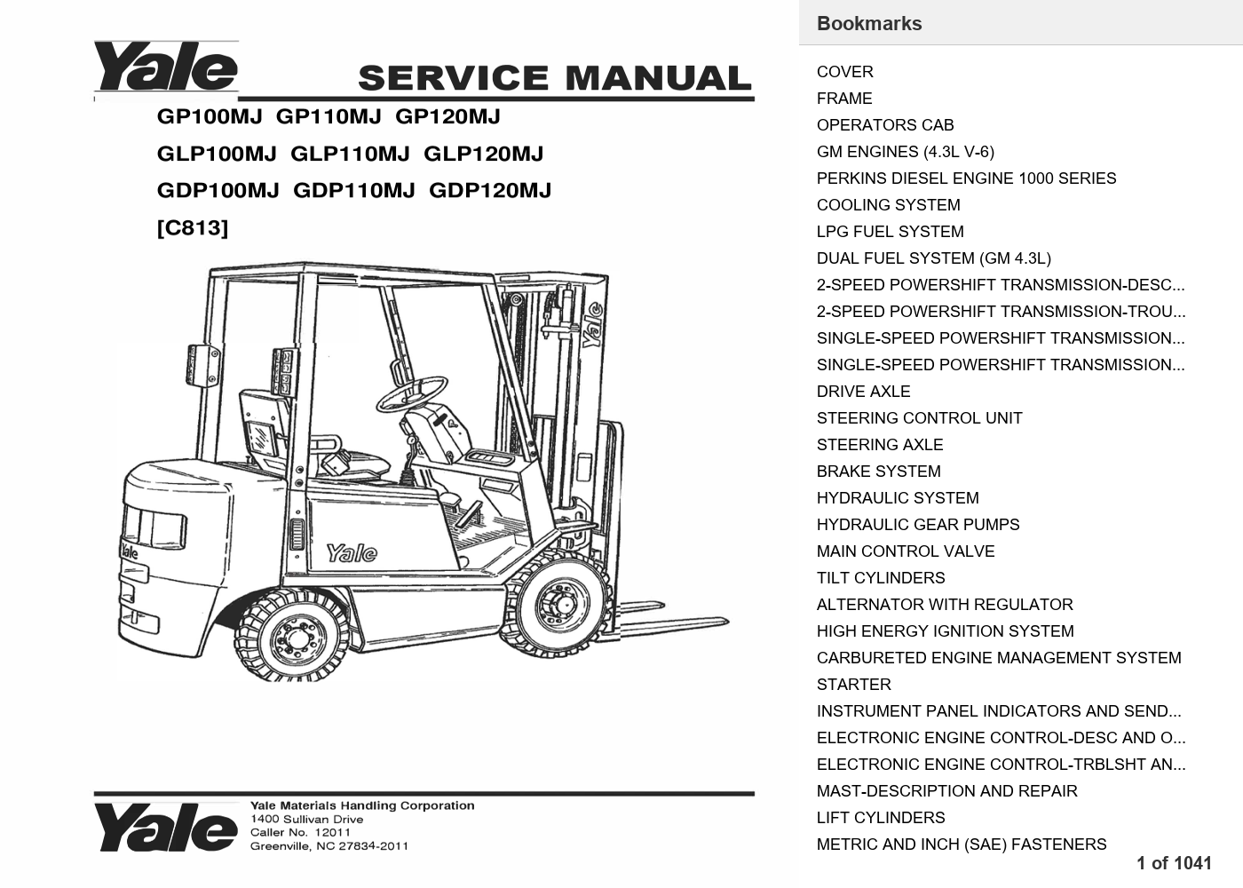 Yale GP110MJ Forklift Service Manual & Parts Manual (C813) Bundle PDF Instant Download