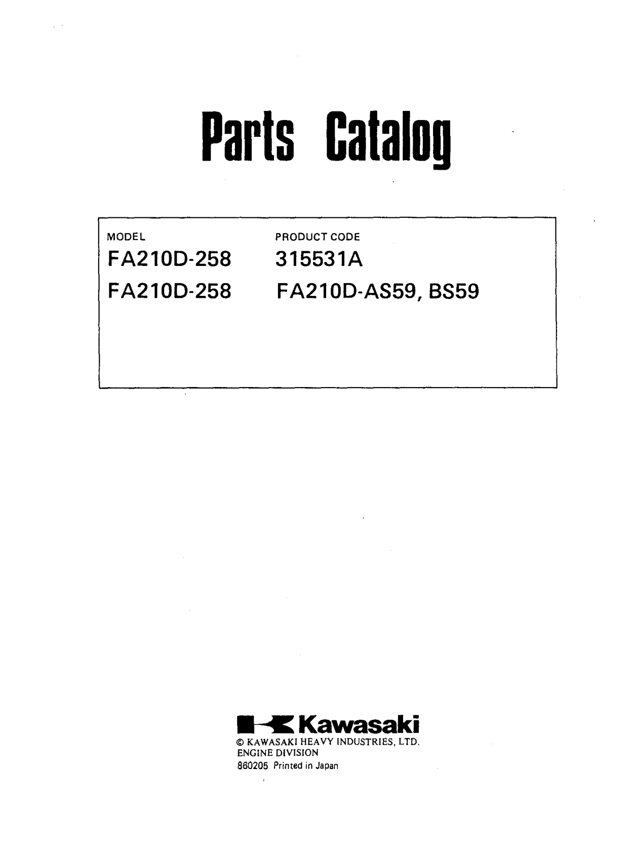 Kawasaki FA210 Engine Manual FA Series Service Repair Shop Parts Owner Operator Instant Download