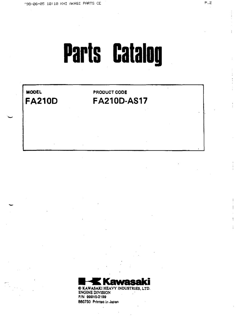Kawasaki FA210D Engine Manual FA Series Service Repair Shop Parts Owner Operator Instant Download