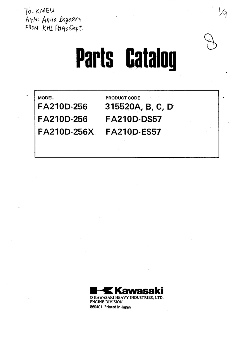 Kawasaki FA210D Engine Manual FA Series Service Repair Shop Parts Owner Operator Instant Download