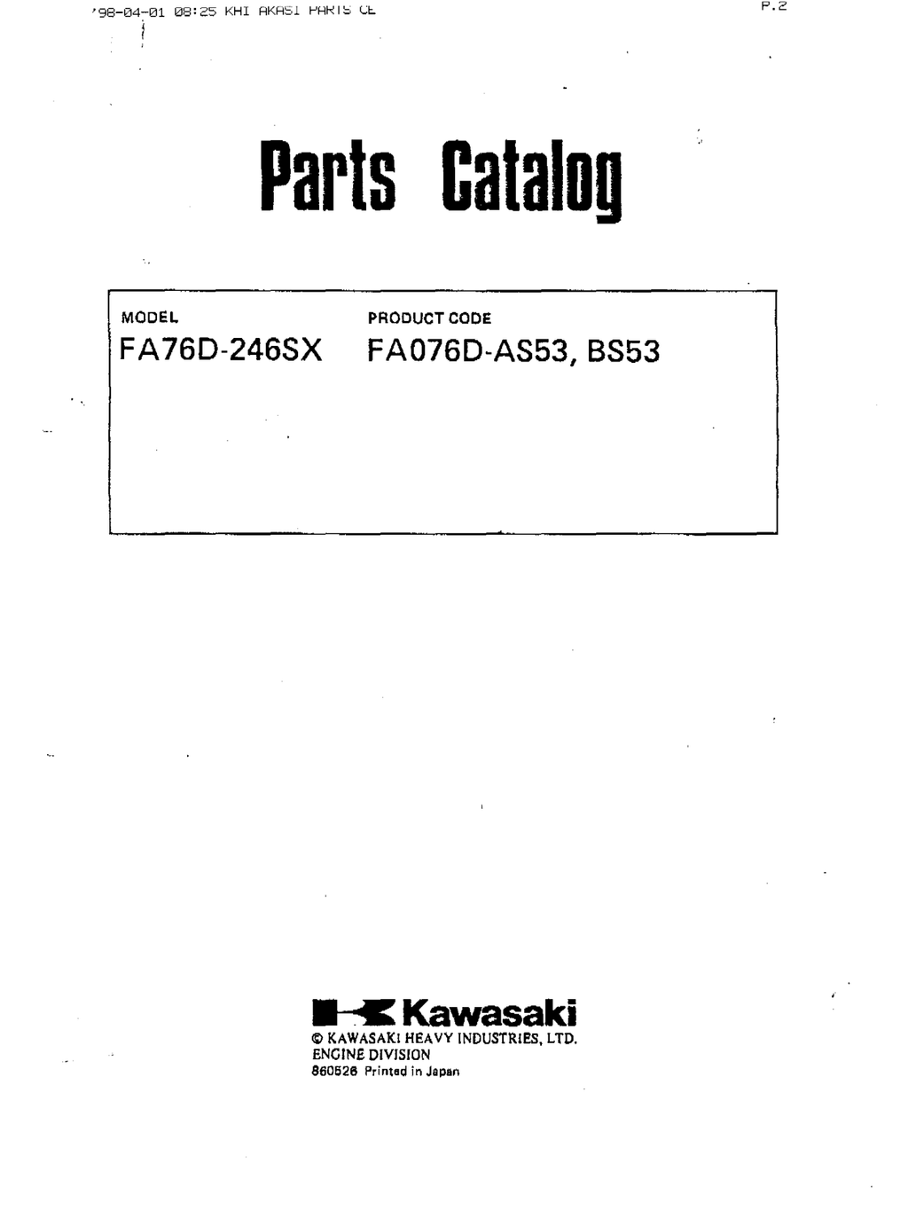 Kawasaki FA76 Engine Manual FA Series Service Repair Shop Parts Owner Operator Instant Download