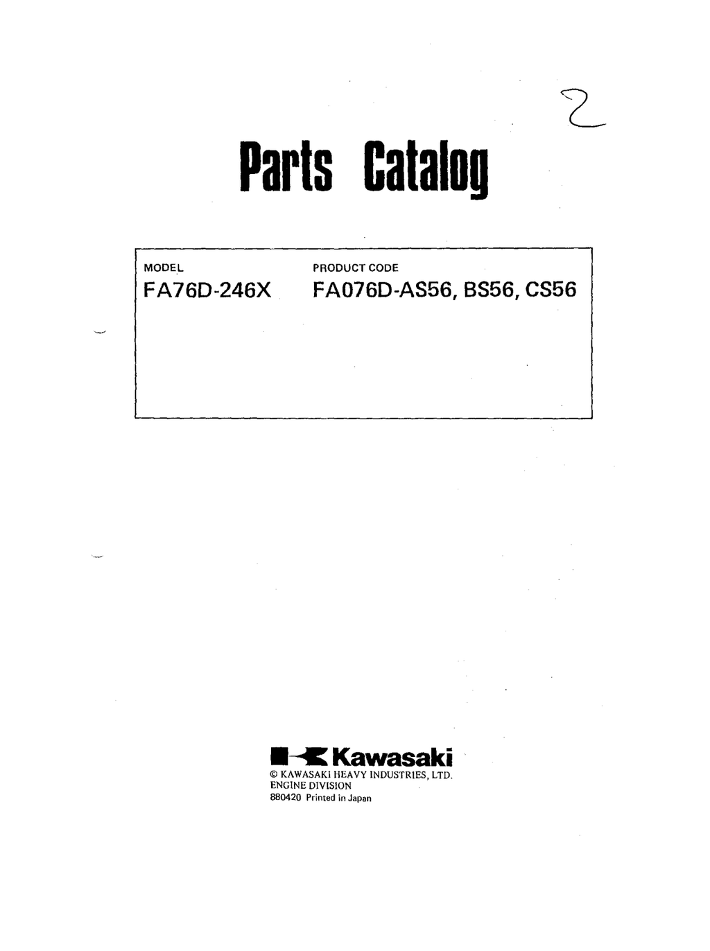 Kawasaki FA76D Engine Manual FA Series Service Repair Shop Parts Owner Operator Instant Download