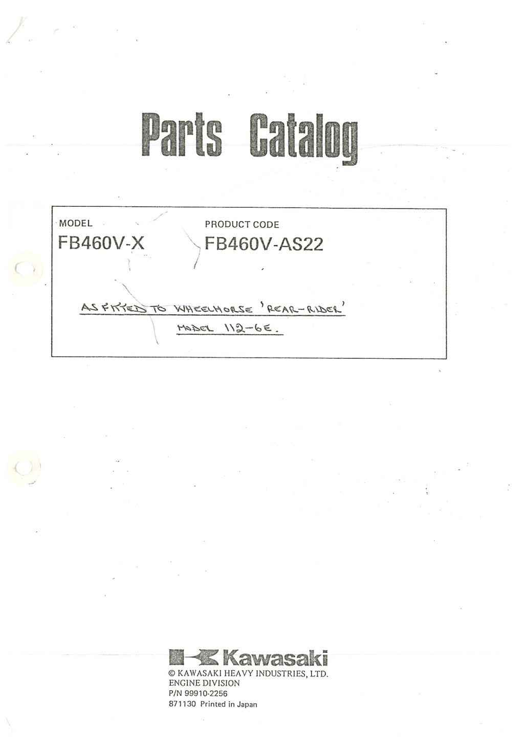 Kawasaki FB460V Engine Manual FB Series Service Repair Shop Parts Owner Operator Instant Download