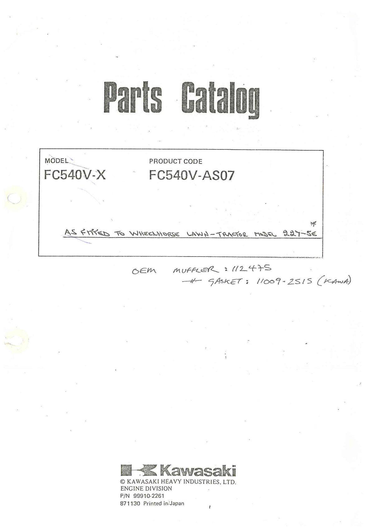 Kawasaki FC540V Engine Manual FC Series Service Repair Shop Parts Owner Operator Instant Download