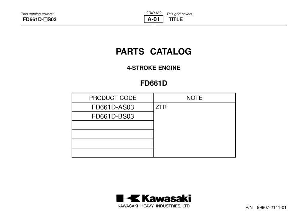Kawasaki FD661D Engine Manual FD Series Service Repair Shop Parts Owner Operator Instant Download
