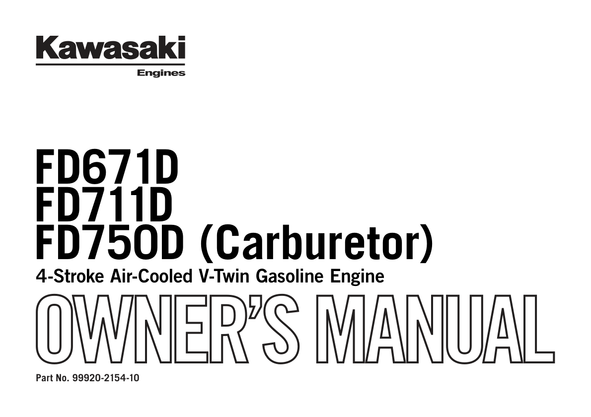 Kawasaki FD711D Engine Manual FD Series Service Repair Shop Parts Owner Operator Instant Download