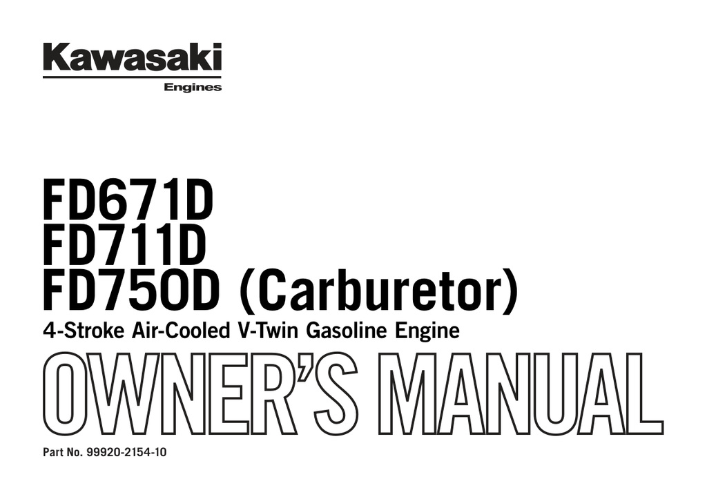 Kawasaki FD750D Engine Manual FD Series Service Repair Shop Parts Owner Operator Instant Download