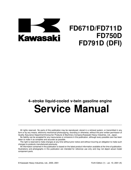 Kawasaki FD791D Engine Manual FD Series Service Repair Shop Parts Owner Operator Instant Download