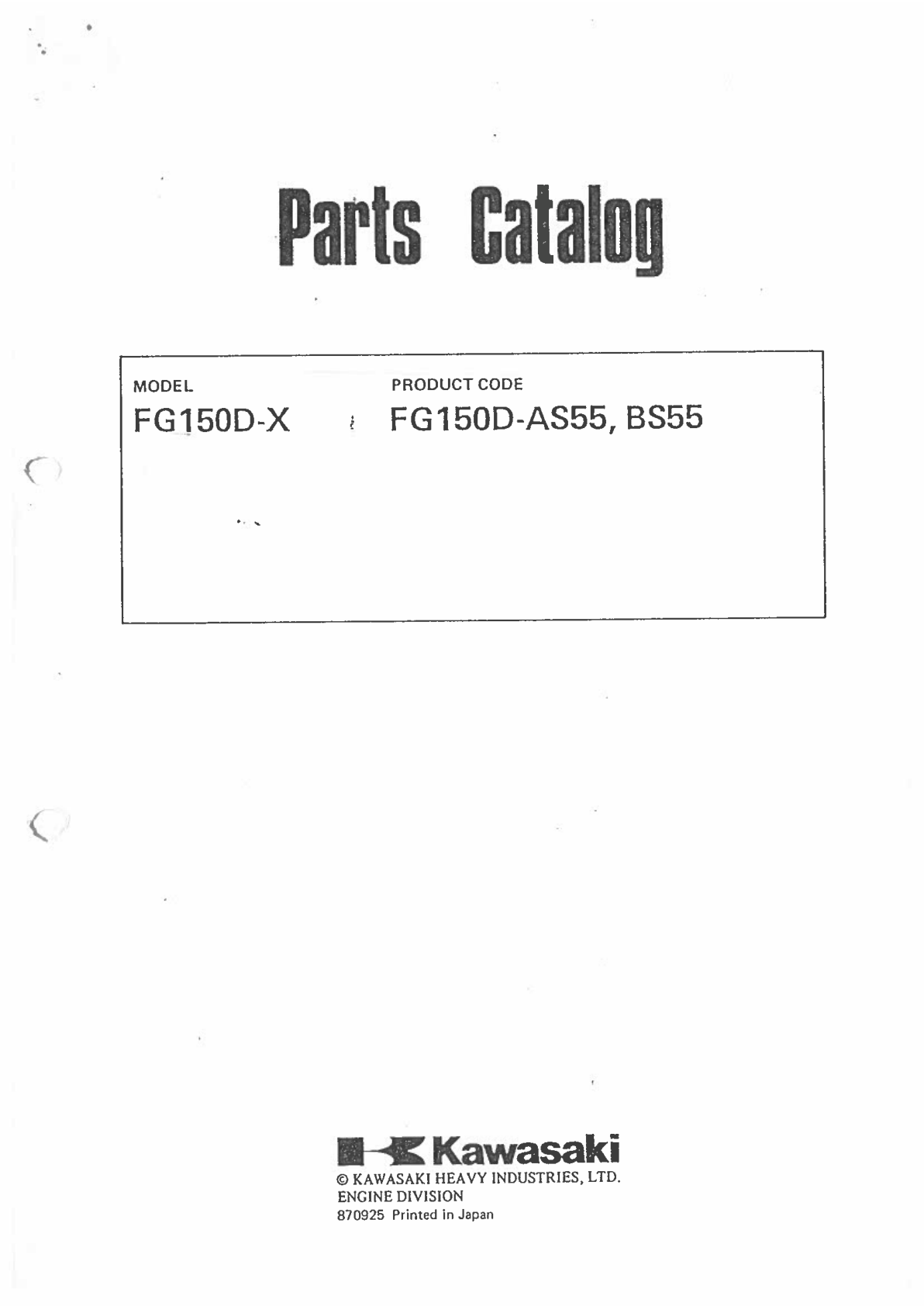 Kawasaki FG150D Engine Manual FG Series Service Repair Shop Parts Owner Operator Instant Download