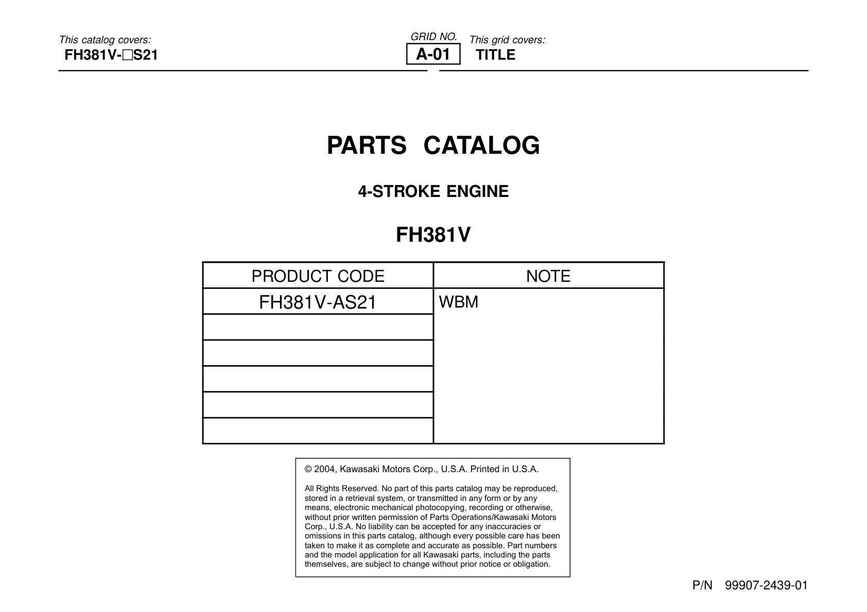 Kawasaki FH381V Engine Manual FH Series Service Repair Shop Parts Owner Operator Instant Download