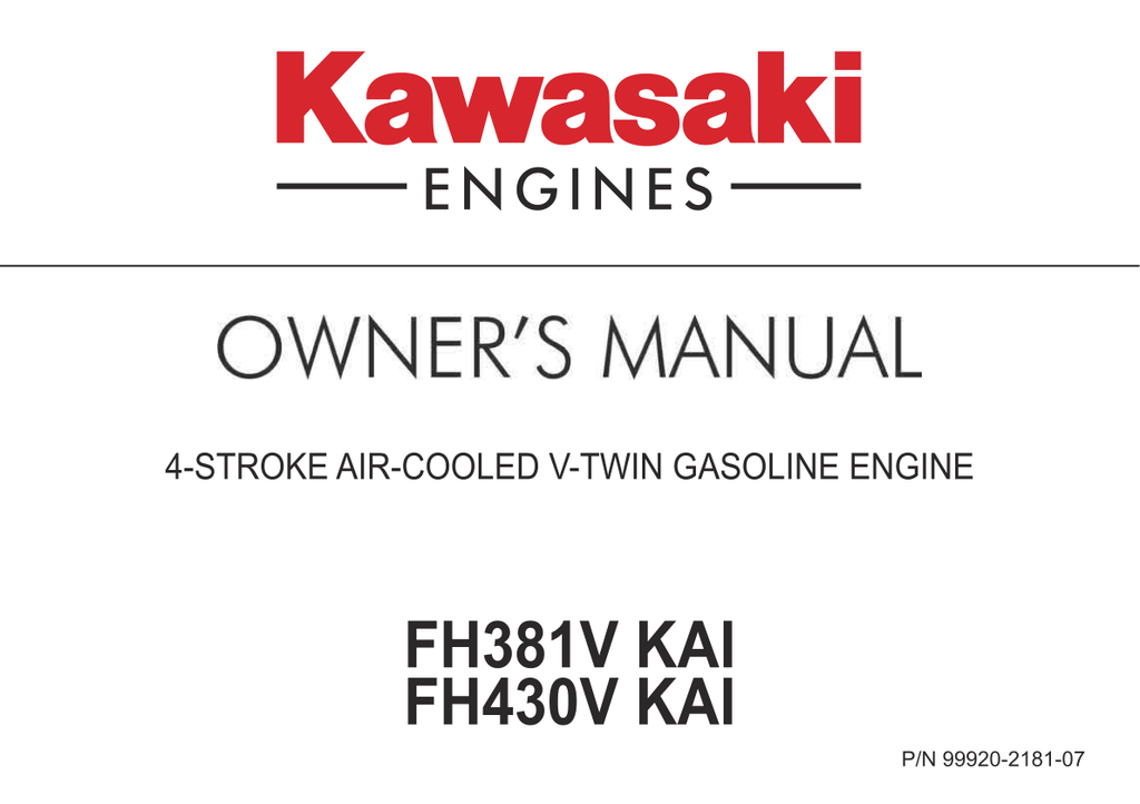 Kawasaki FH430V Engine Manual FH Series Service Repair Shop Parts Owner Operator Instant Download