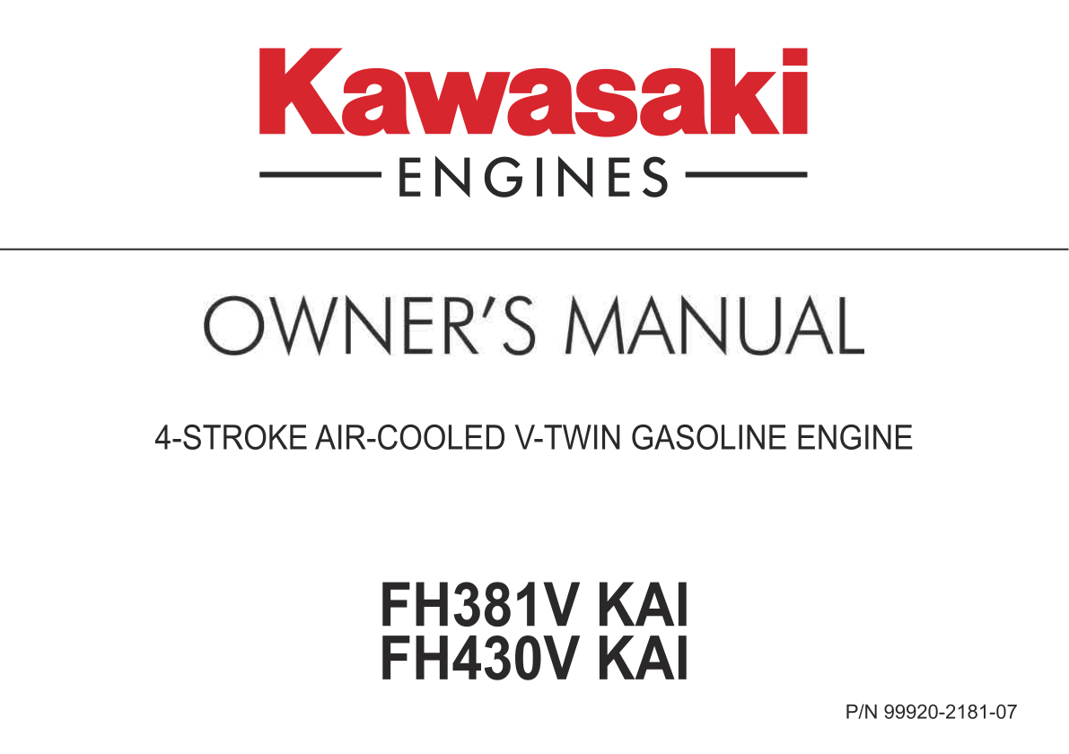 Kawasaki FH430V Engine Manual FH Series Service Repair Shop Parts Owner Operator Instant Download