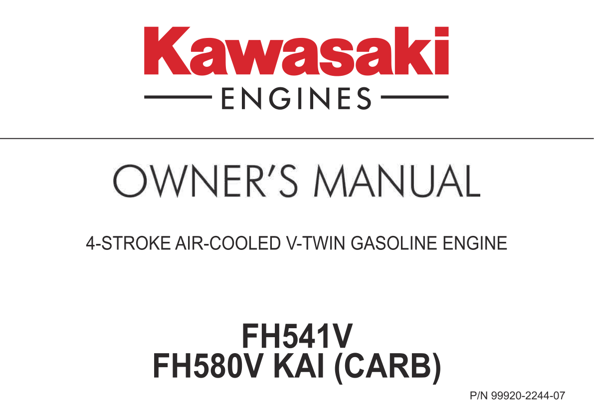 Kawasaki FH580V Engine Manual FH Series Service Repair Shop Parts Owner Operator Instant Download