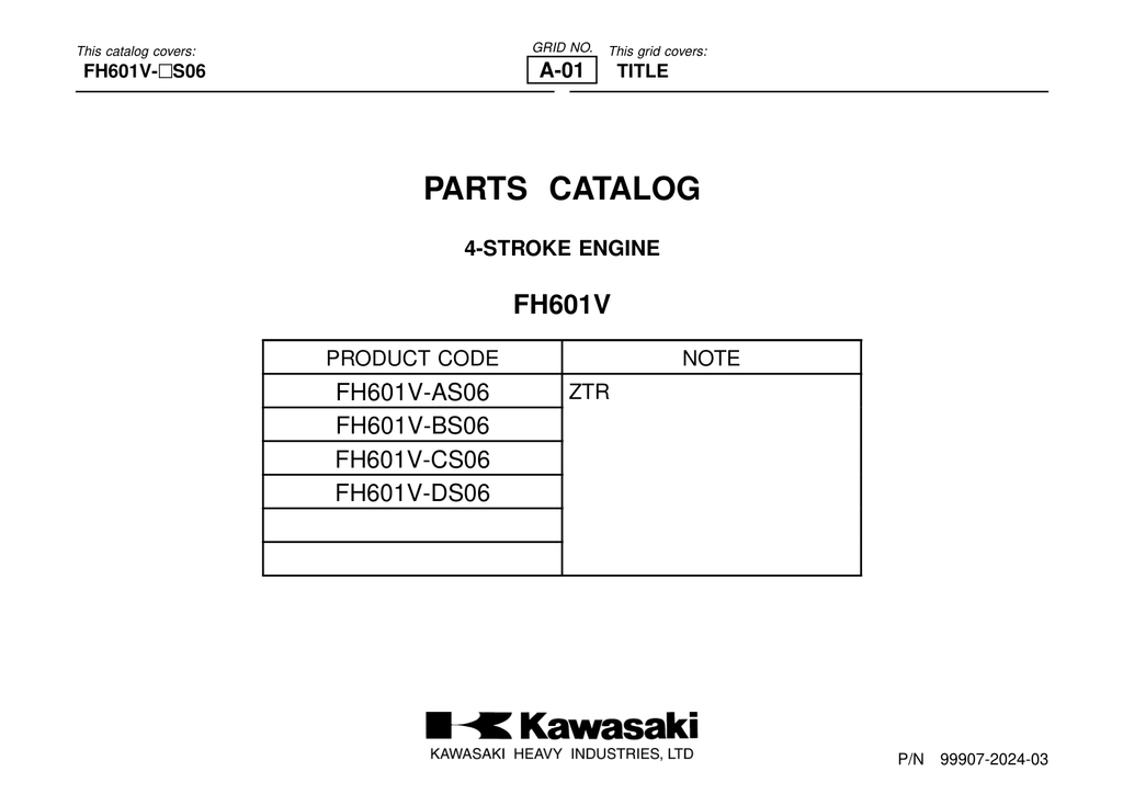 Kawasaki FH601V Engine Manual FH Series Service Repair Shop Parts Owner Operator Instant Download