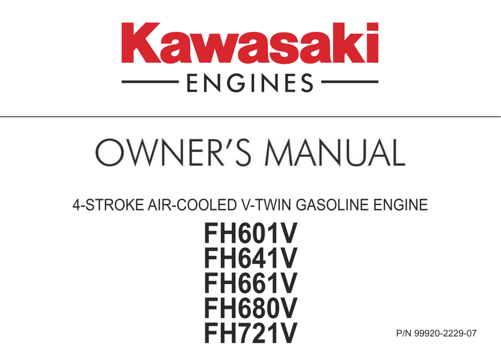 Kawasaki FH641V Engine Manual FH Series Service Repair Shop Parts Owner Operator Instant Download