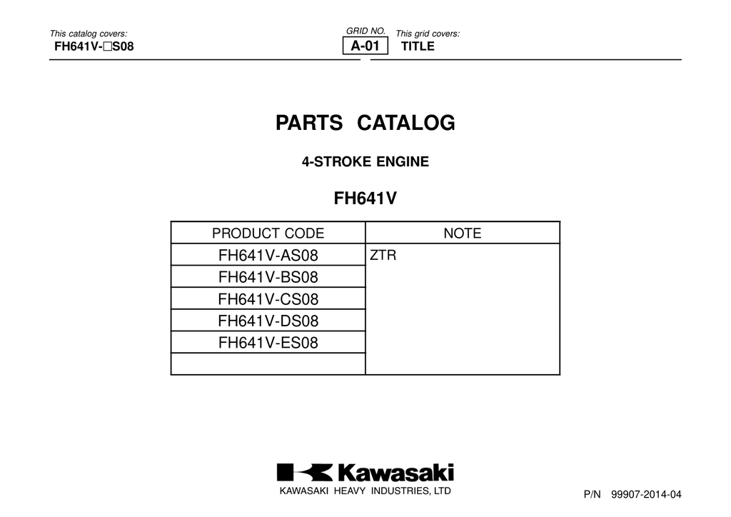 Kawasaki FH641V Engine Manual FH Series Service Repair Shop Parts Owner Operator Instant Download
