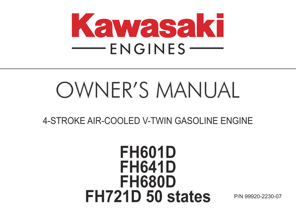 Kawasaki FH680D Engine Manual FH Series Service Repair Shop Parts Owner Operator Instant Download