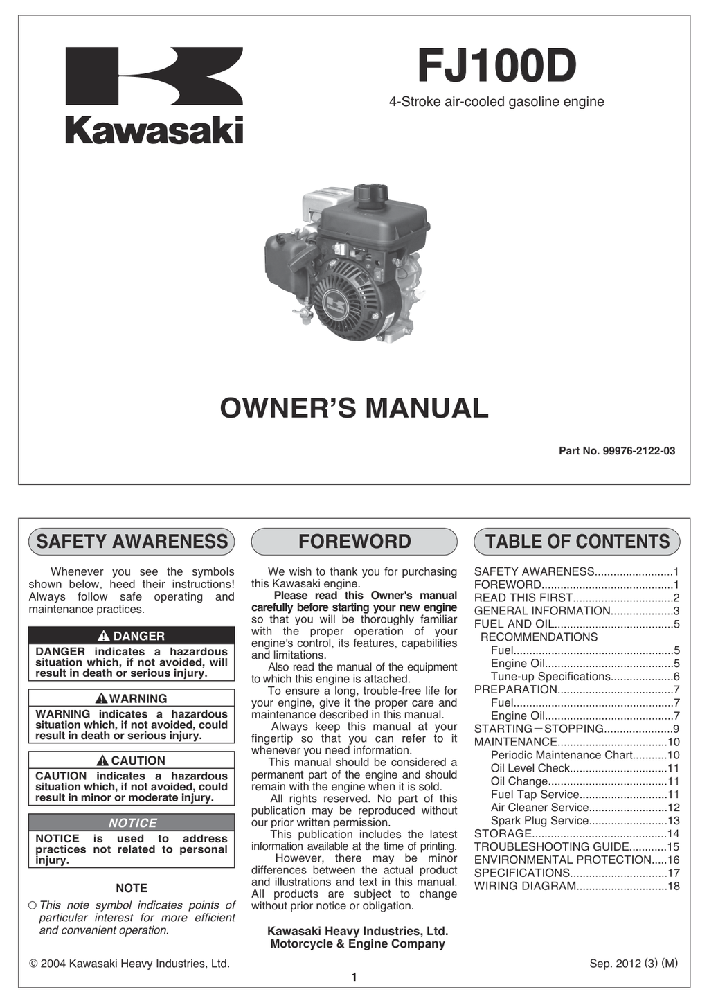 Kawasaki FJ100D Engine Manual FJ Series Service Repair Shop Parts Owner Operator Instant Download
