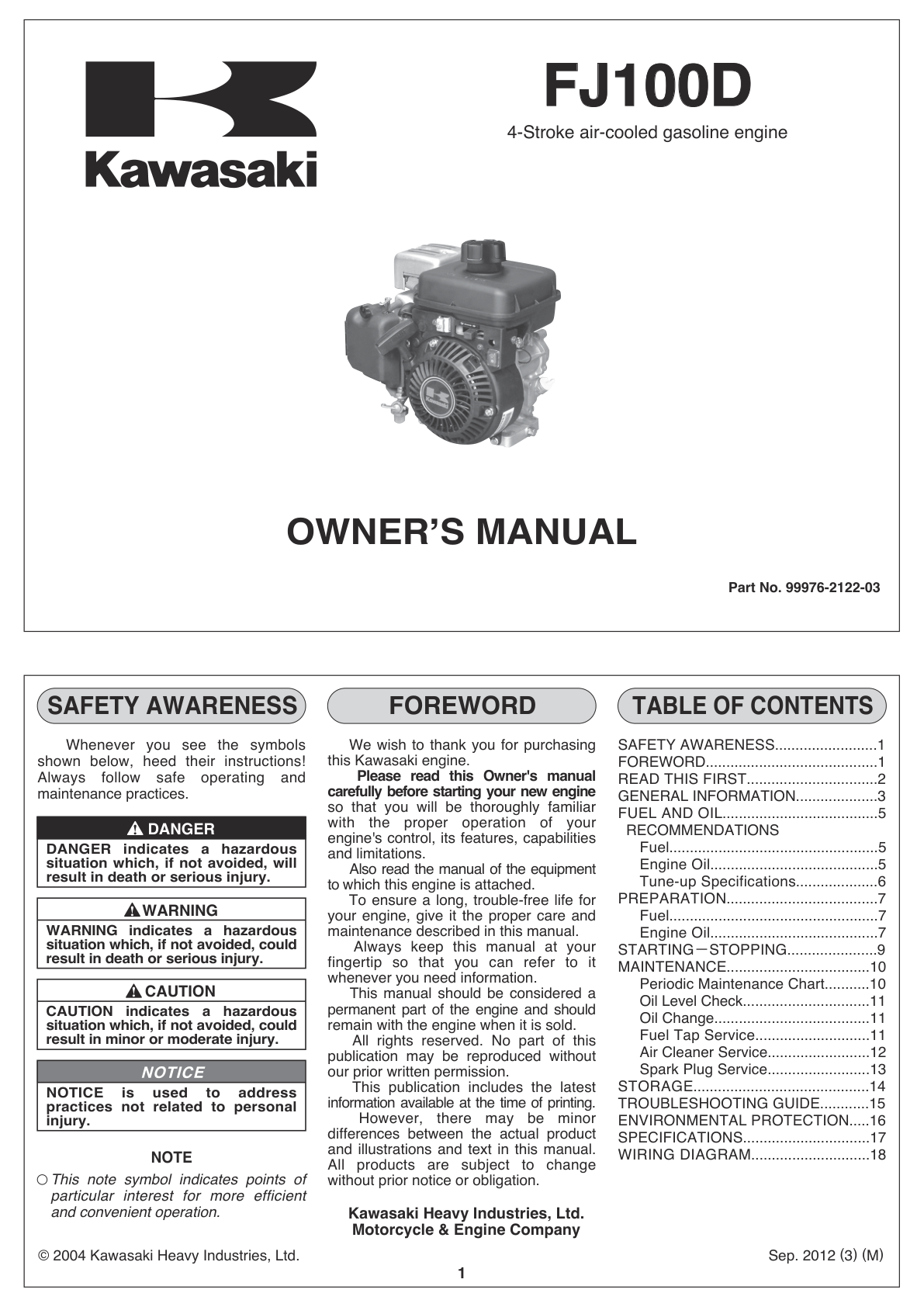 Kawasaki FJ100D Engine Manual FJ Series Service Repair Shop Parts Owner Operator Instant Download