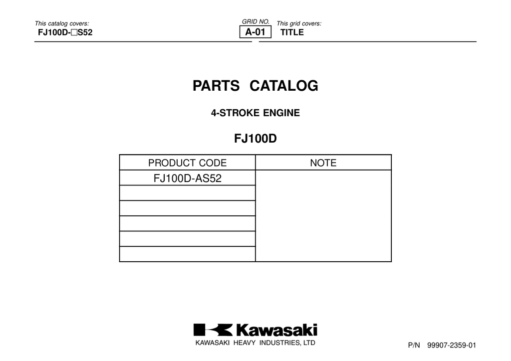 Kawasaki FJ100D Engine Manual FJ Series Service Repair Shop Parts Owner Operator Instant Download