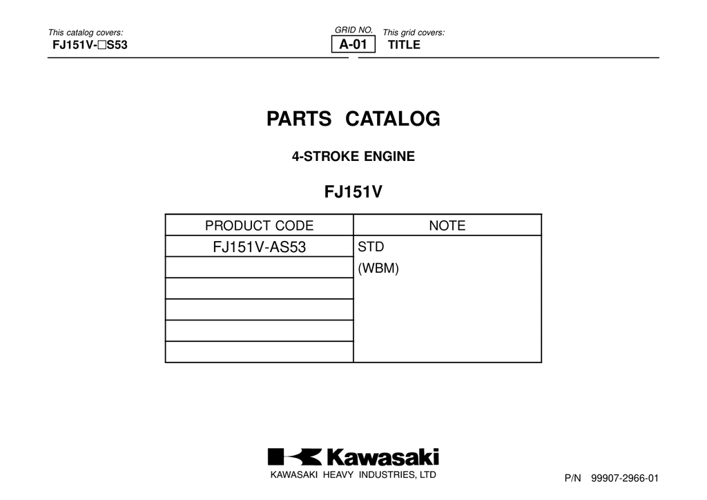 Kawasaki FJ151V Engine Manual FJ Series Service Repair Shop Parts Owner Operator Instant Download