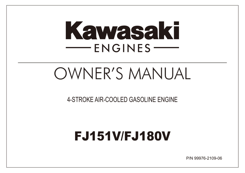 Kawasaki FJ180V Engine Manual FJ Series Service Repair Shop Parts Owner Operator Instant Download