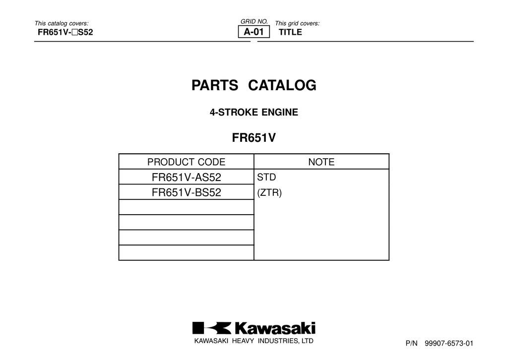 Kawasaki FR651V Engine Manual FR Series Service Repair Shop Parts Owner Operator Instant Download