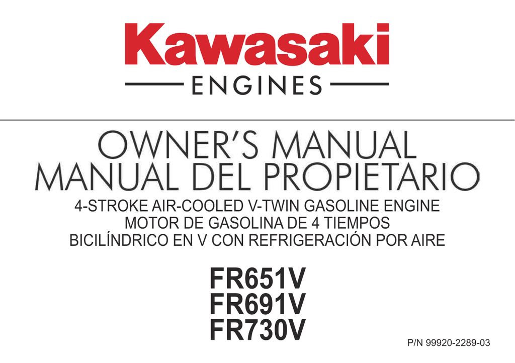 Kawasaki FR691V Engine Manual FR Series Service Repair Shop Parts Owner Operator Instant Download