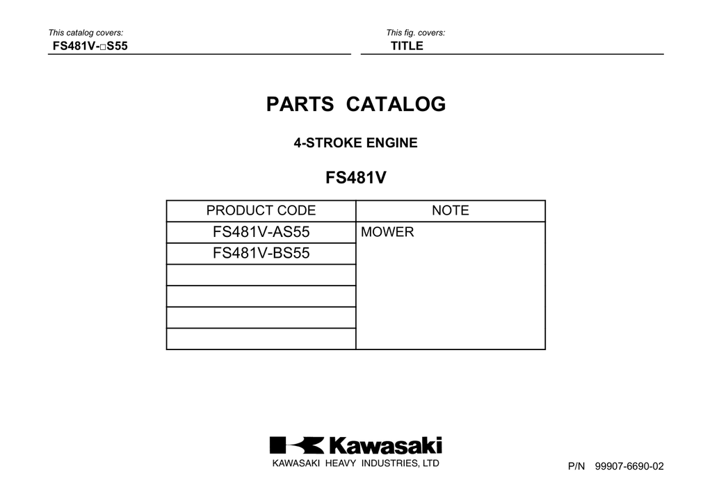 Kawasaki FS481V Engine Manual FS Series Service Repair Shop Parts Owner Operator Instant Download