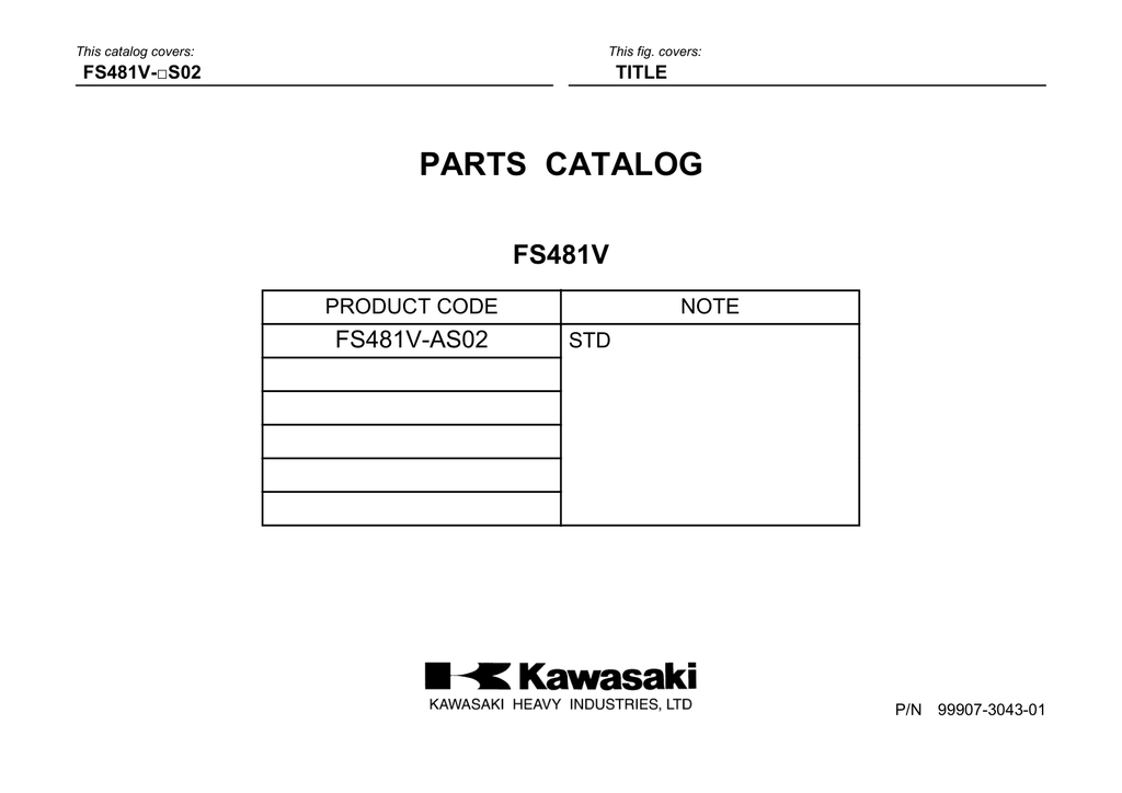 Kawasaki FS481V Engine Manual FS Series Service Repair Shop Parts Owner Operator Instant Download