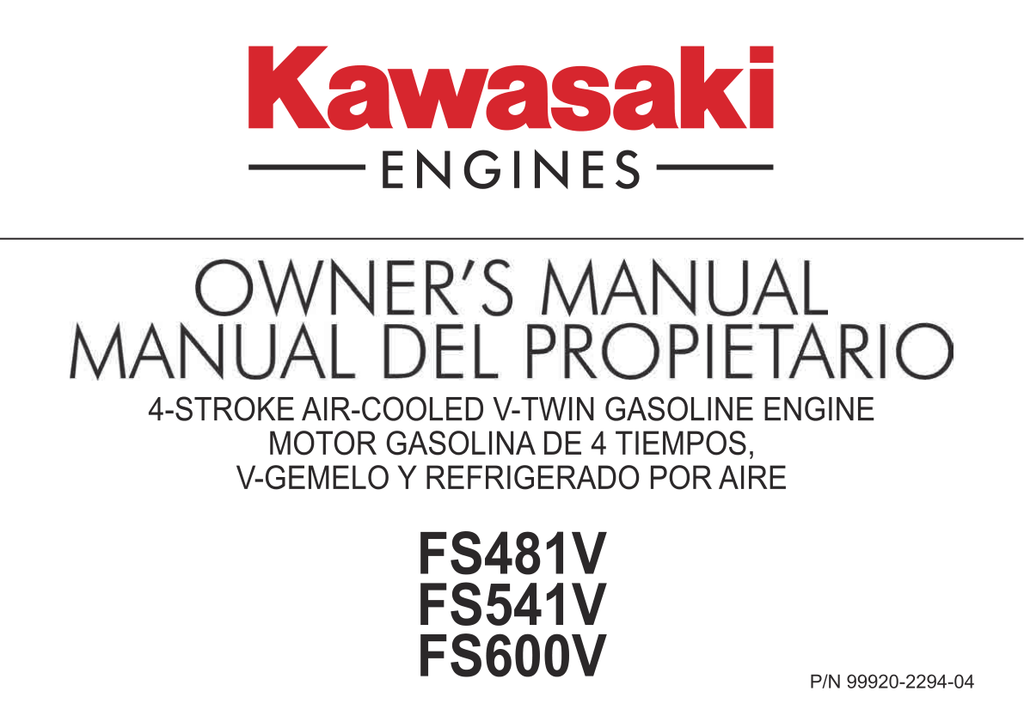 Kawasaki FS600V Engine Manual FS Series Service Repair Shop Parts Owner Operator Instant Download