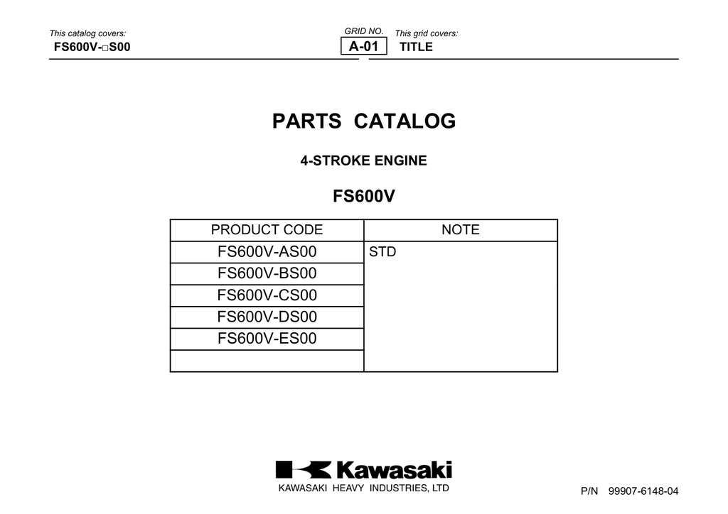 Kawasaki FS600V Engine Manual FS Series Service Repair Shop Parts Owner Operator Instant Download