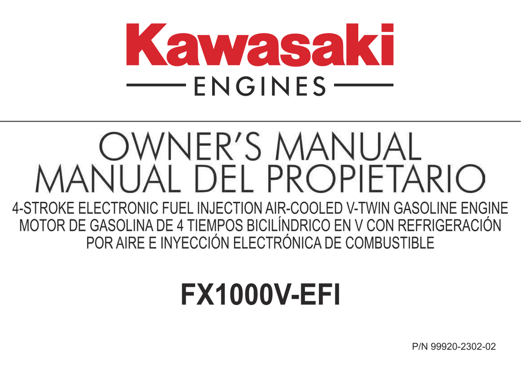 Kawasaki FX1000V EFI Engine Manual FX Series Service Repair Shop Parts Owner Operator Instant Download