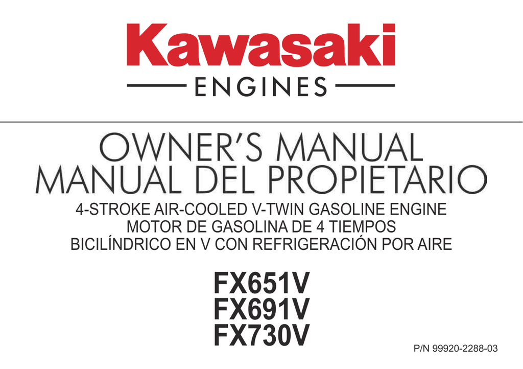 Kawasaki FX651V Engine Manual FX Series Service Repair Shop Parts Owner Operator Instant Download