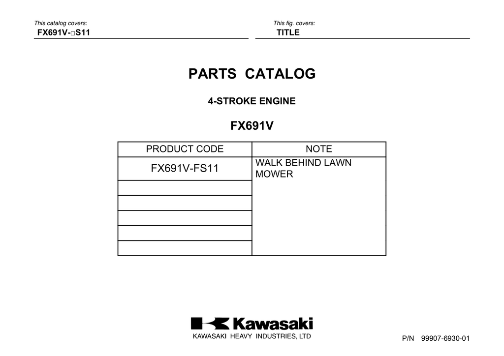 Kawasaki FX691V Engine Manual FX Series Service Repair Shop Parts Owner Operator Instant Download