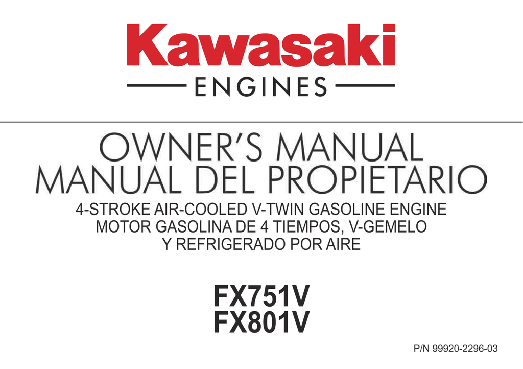 Kawasaki FX801V Engine Manual FX Series Service Repair Shop Parts Owner Operator Instant Download