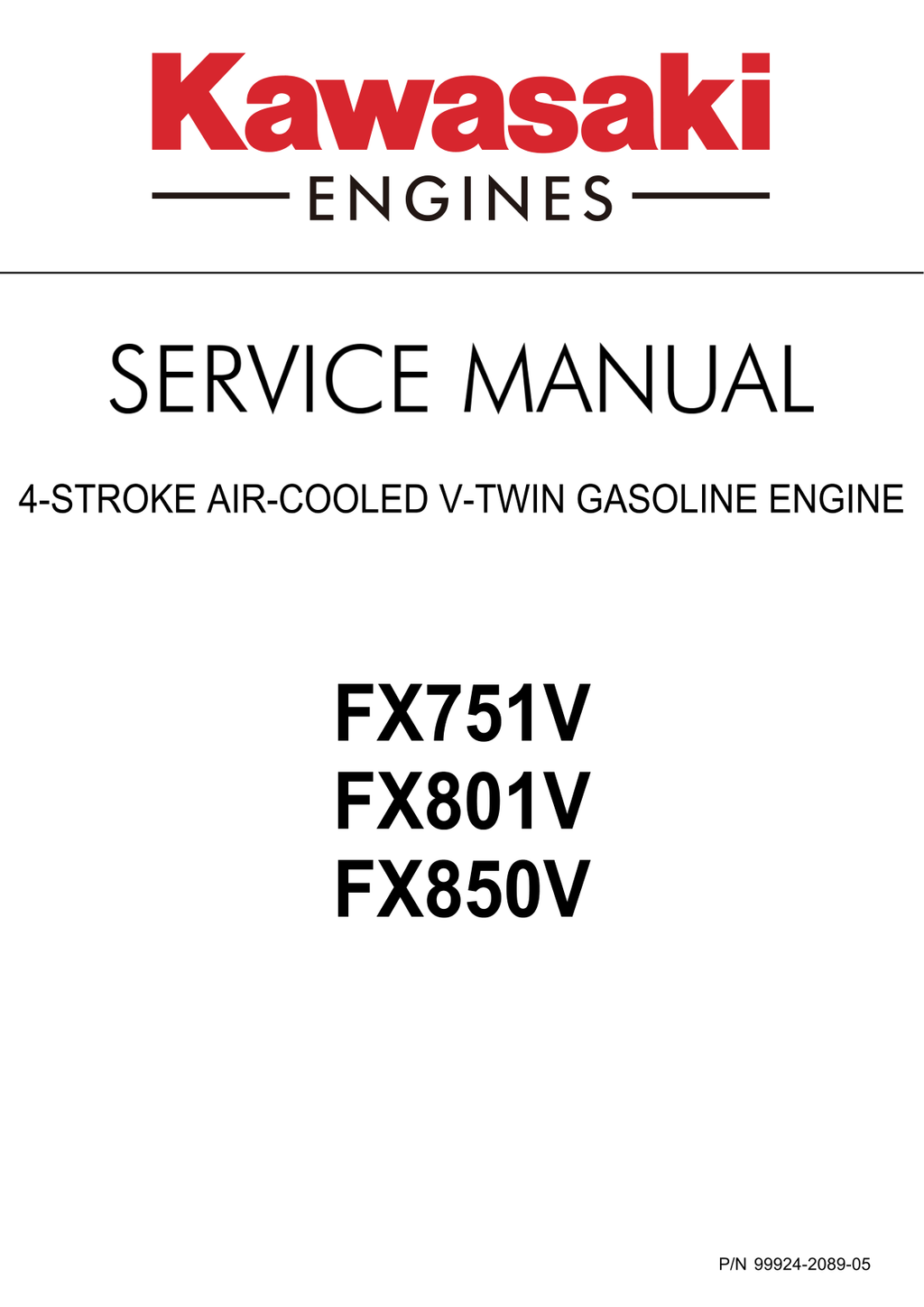 Kawasaki FX801V Engine Manual FX Series Service Repair Shop Parts Owner Operator Instant Download