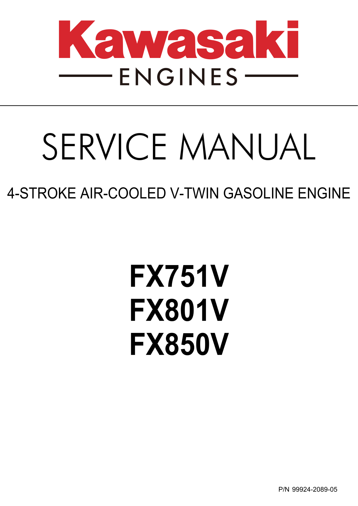 Kawasaki FX801V Engine Manual FX Series Service Repair Shop Parts Owner Operator Instant Download