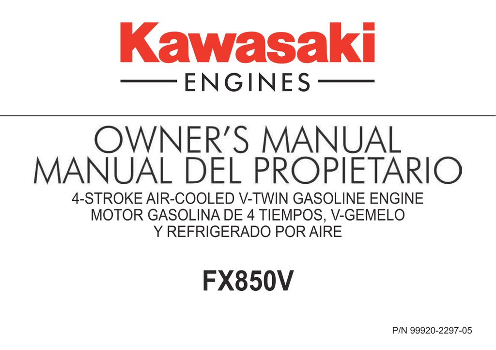 Kawasaki FX850V Engine Manual FX Series Service Repair Shop Parts Owner Operator Instant Download