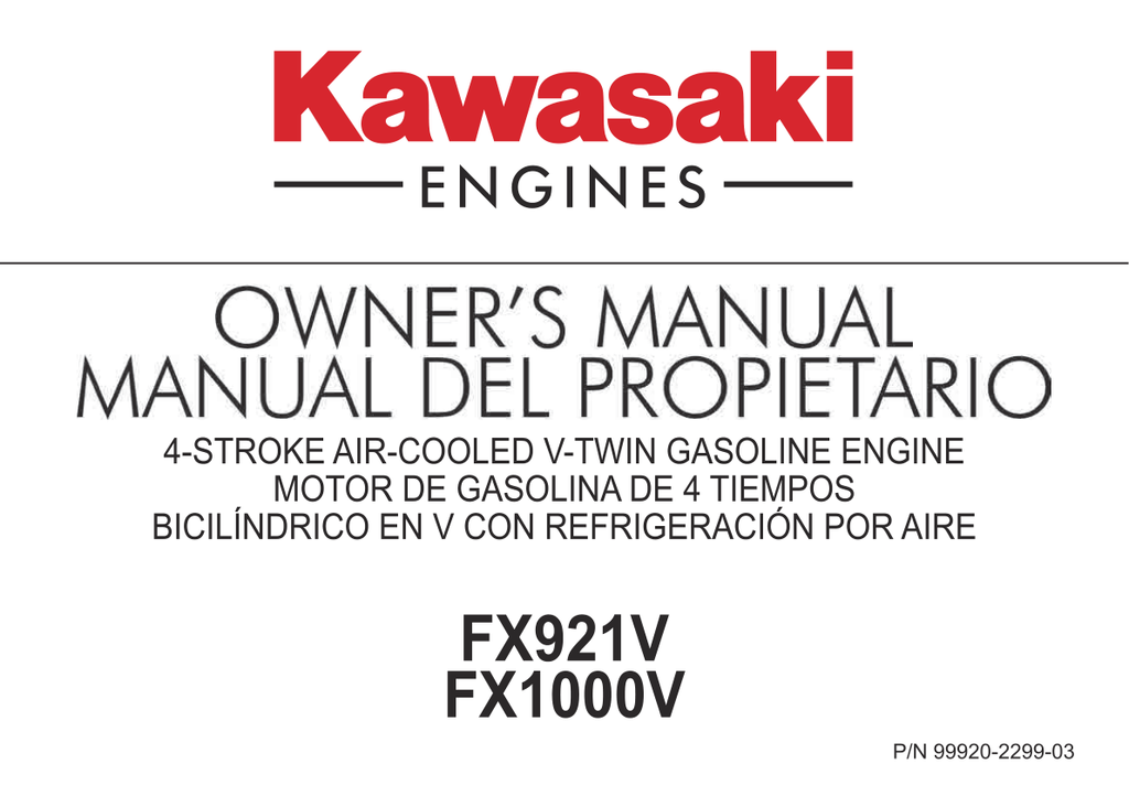Kawasaki FX921V Engine Manual FX Series Service Repair Shop Parts Owner Operator Instant Download