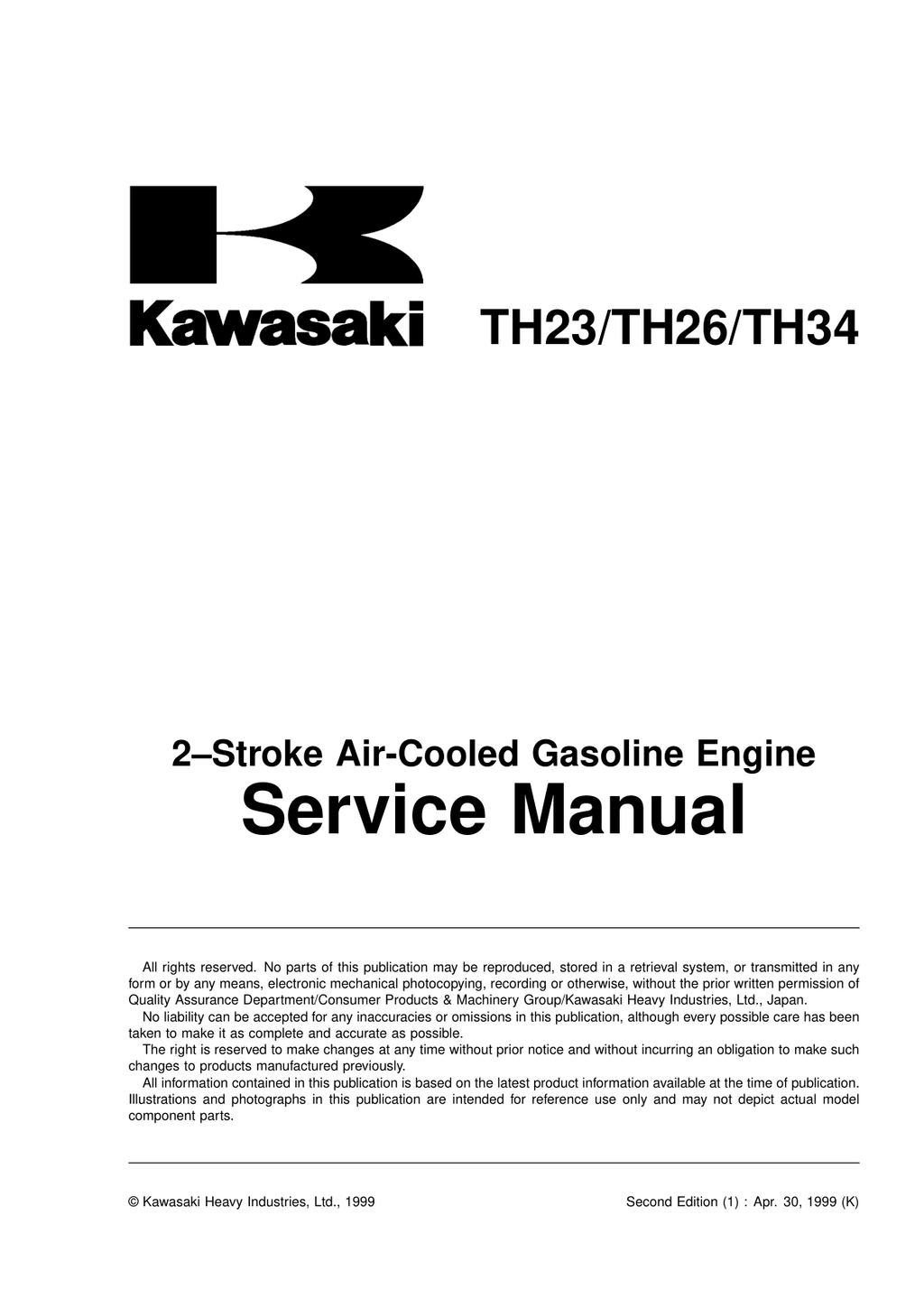 Kawasaki TH043D Engine Manual TH Series Service Repair Shop Parts Owner Operator Instant Download