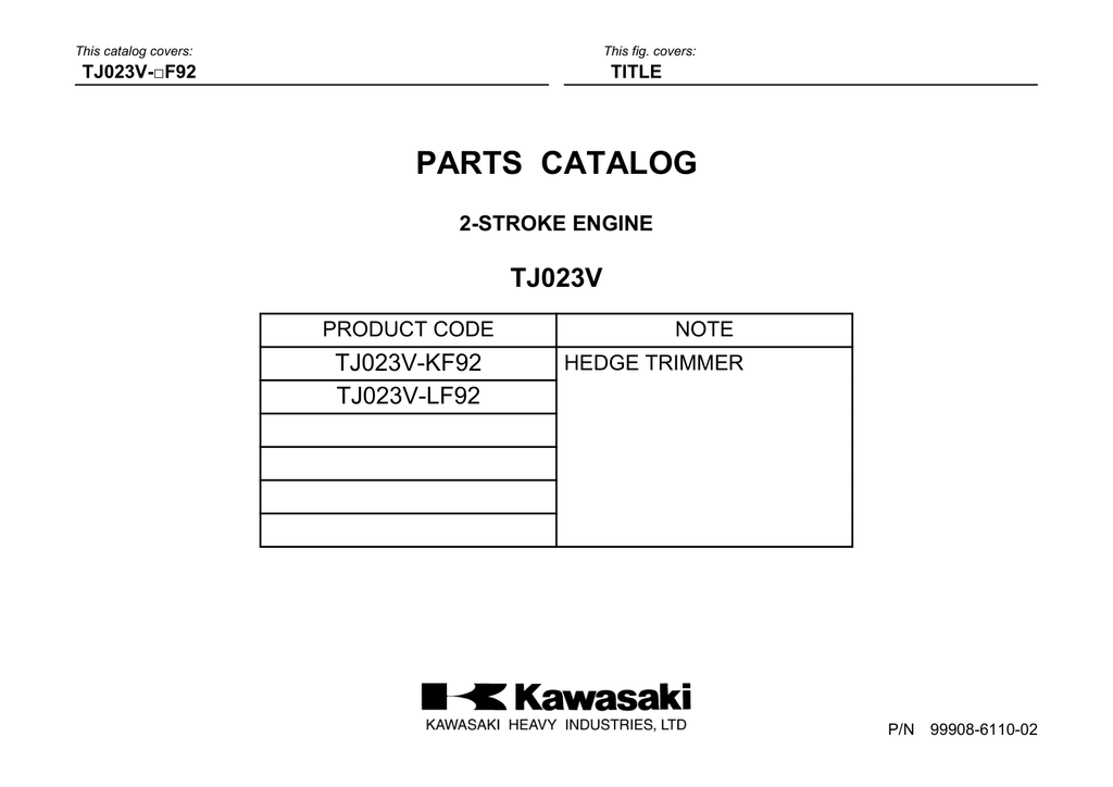 Kawasaki TJ23V Engine Manual TJ Series Service Repair Shop Parts Owner Operator Instant Download