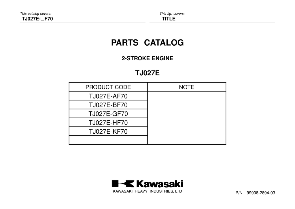 Kawasaki TJ27E Engine Manual TJ Series Service Repair Shop Parts Owner Operator Instant Download