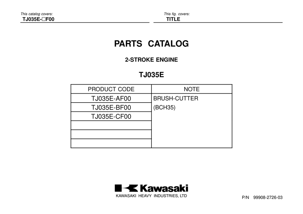 Kawasaki TJ35E Engine Manual TJ Series Service Repair Shop Parts Owner Operator Instant Download