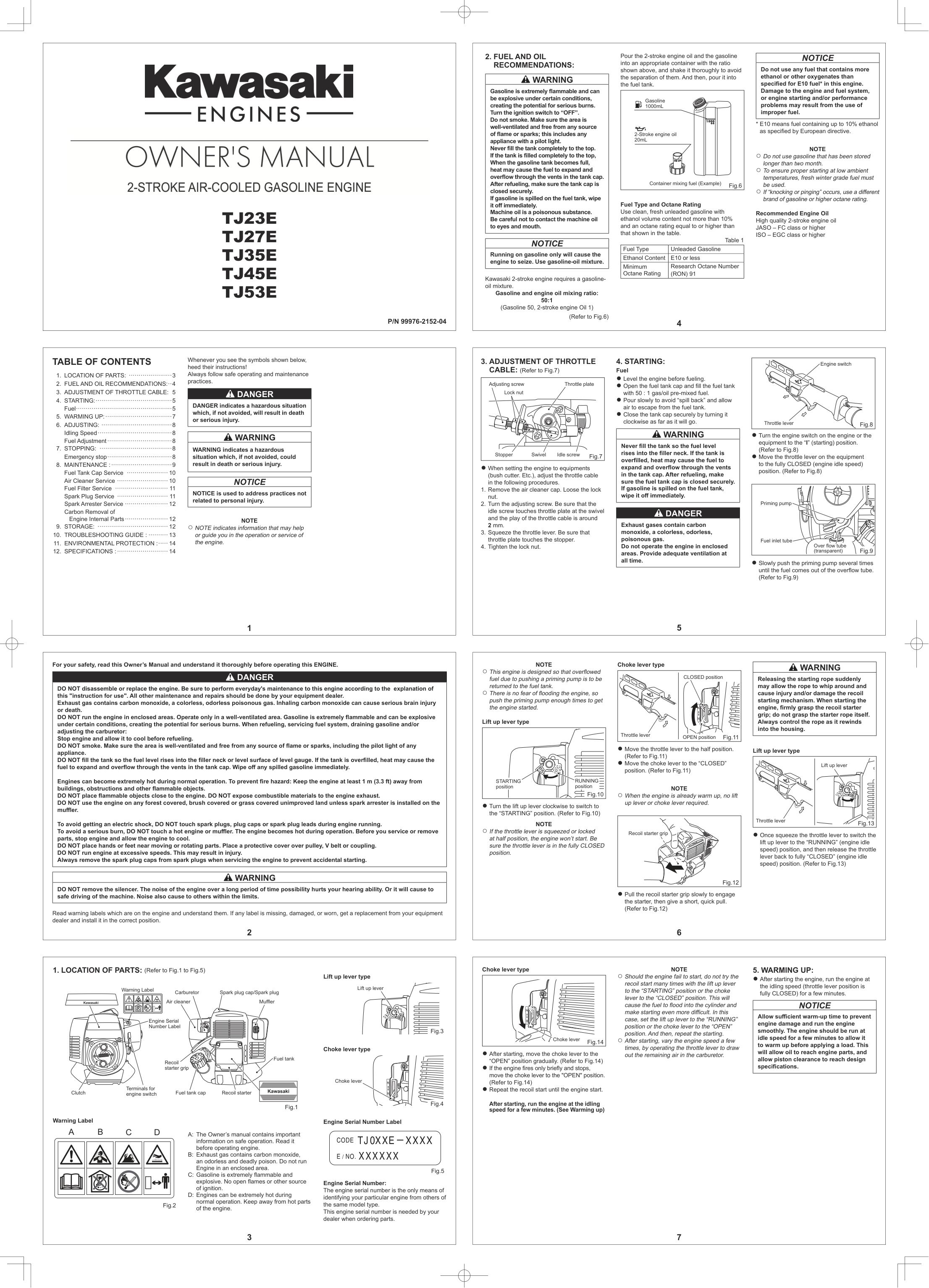 Kawasaki TJ35E Engine Manual TJ Series Service Repair Shop Parts Owner Operator Instant Download