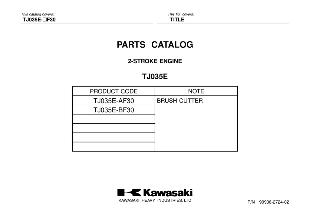 Kawasaki TJ35E Engine Manual TJ Series Service Repair Shop Parts Owner Operator Instant Download