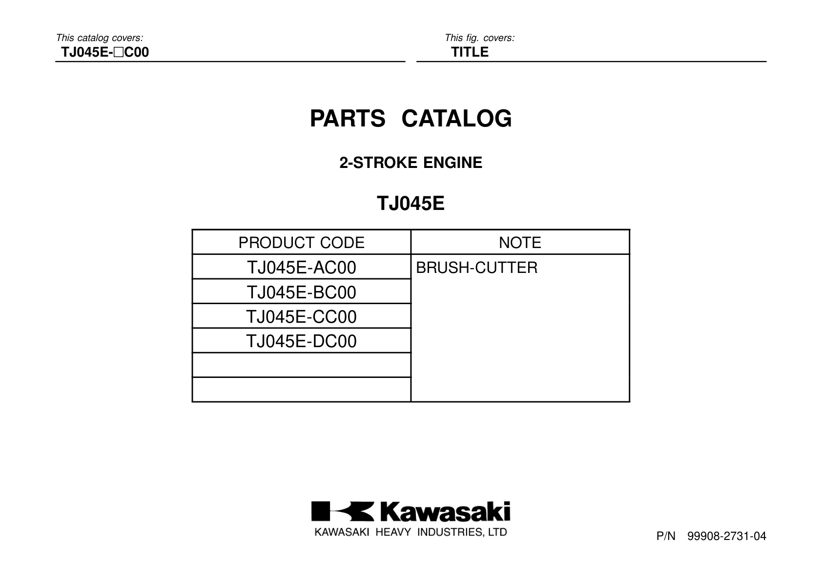Kawasaki TJ45E Engine Manual TJ Series Service Repair Shop Parts Owner Operator Instant Download