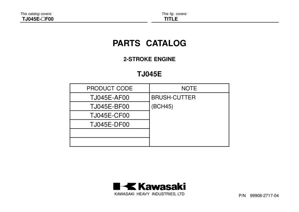Kawasaki TJ45E Engine Manual TJ Series Service Repair Shop Parts Owner Operator Instant Download